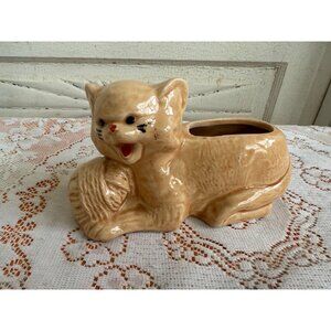 Vintage 50's McCoy Pottery Beige Kitten Cat Planter